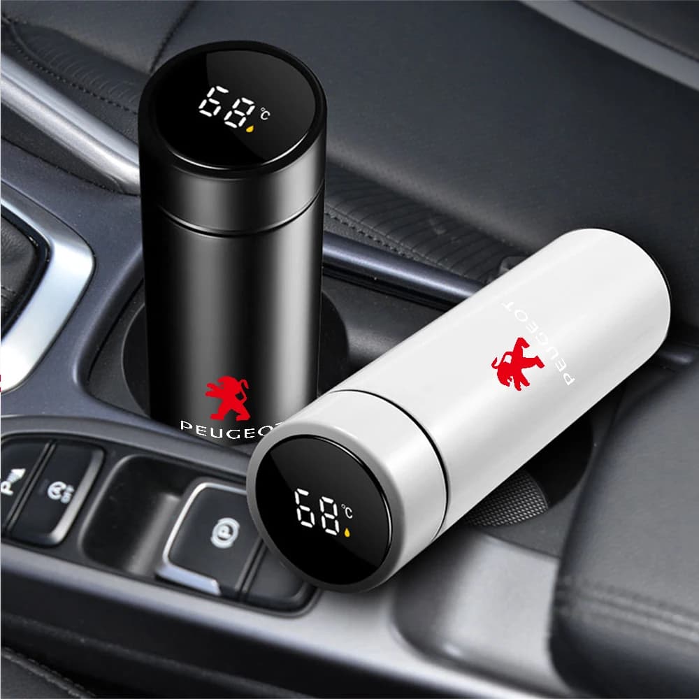 Borraccia Termica Intelligente per Auto con Display Temperatura, Tazza Sottovuoto Isolante in Acciaio Inossidabile con Valvola per Peugeot 2008 206 208 308 508