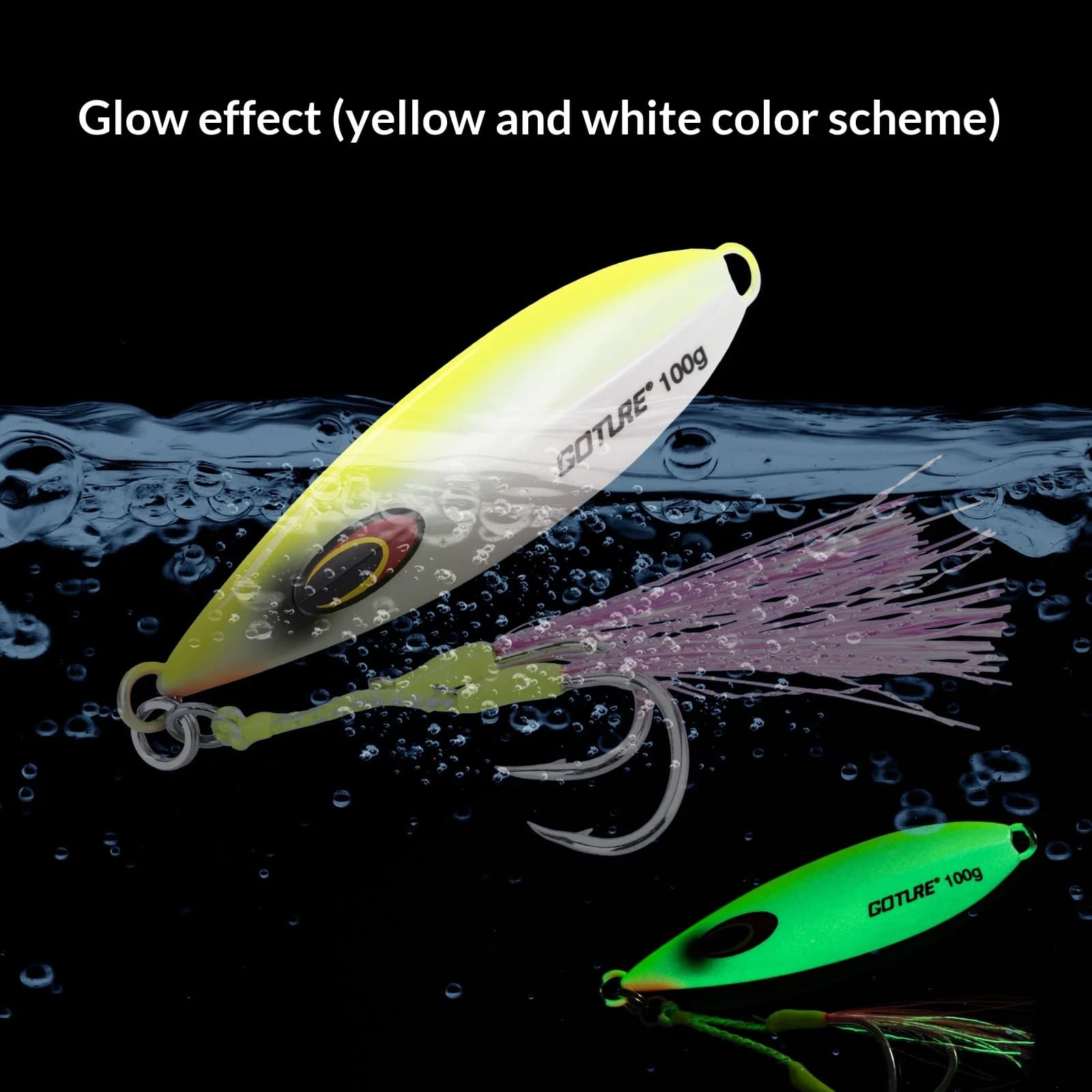 Goture Esca Artificiale per Pesca in Acqua Salata 40g-200g, Jig in Metallo per Slow Jigging con Amo Ausiliario, Esca Luminosa per Tonno, Spigola, Attrezzatura da Pesca in Mare