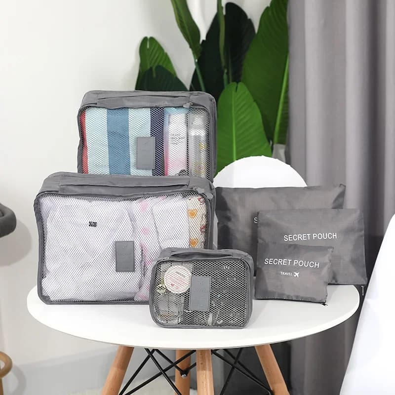6-Piece Travel Organizer Set Packing Cubes with Shoe Bag and Laundry Pouch Portable Luggage Storage for Business Vacation