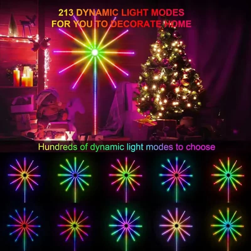 2025 nuovo Smart LED Fuochi d'artificio Luce LED Neon String Light Controllo Bluetooth Sincronizzazione musicale Camera da letto Festa di nozze Decorazioni natalizie
