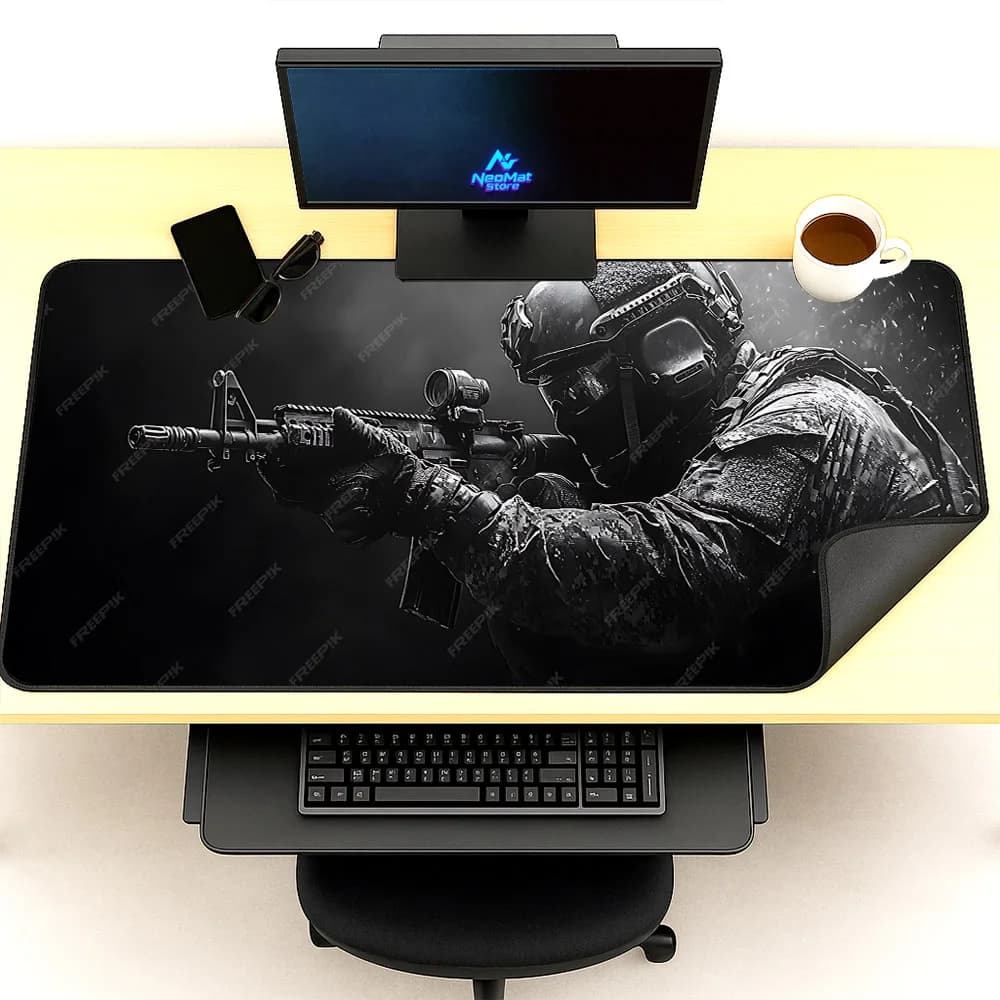Tappetino per Mouse Nero con Design a Pistola, Grande Tappetino da Gioco 1400x600, Tappetino per Tastiera 1200x600, Decorazione per PC Gamer