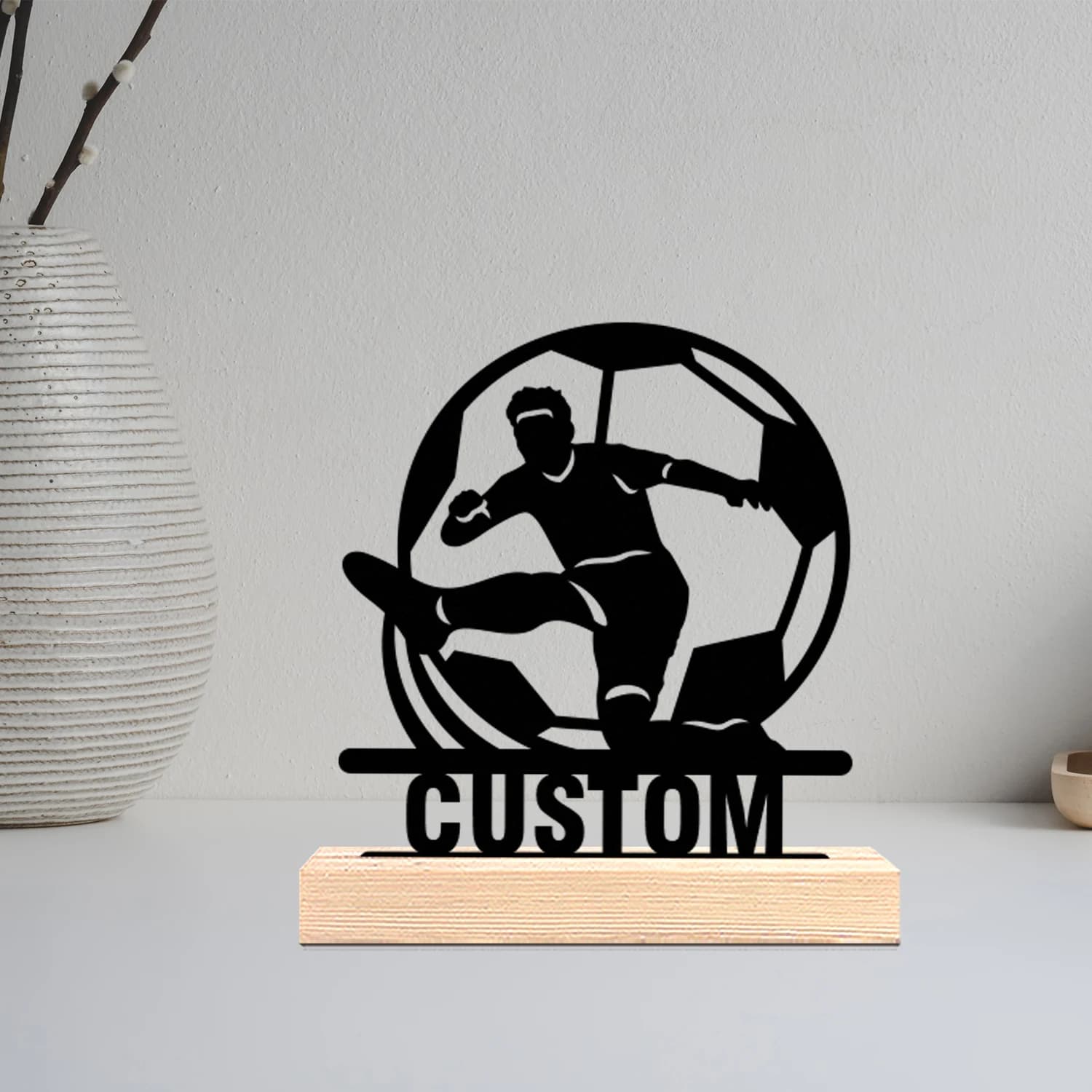1pc Interesting Metal Desktop Decoration Customizable Content Equipped with A Wooden Base Desktop Decorations,Office Decorations