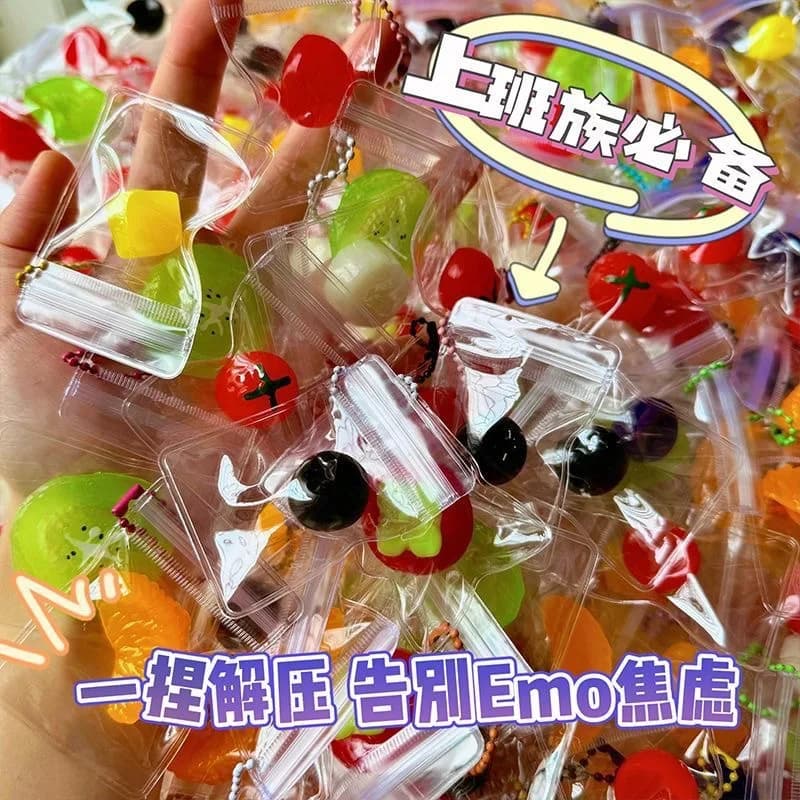 Giocattolo Squishy a Forma di Frutta in Sacchetto, Antistress, Decorazione Carina per Borsa, per Bambini e Adulti