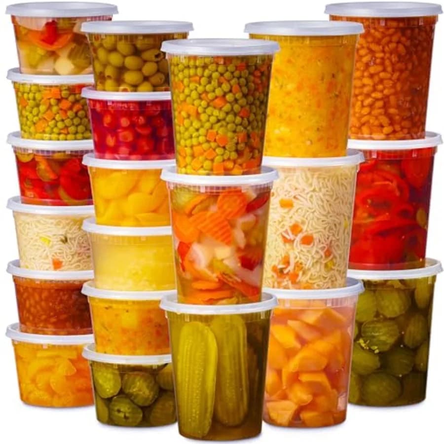 Confezione da 48 Contenitori in Plastica con Coperchi, 16 e 32 oz (24 ciascuno) - Contenitori per Alimenti con Coperchi - Trasparenti, Monouso, per Preparazione Pasti