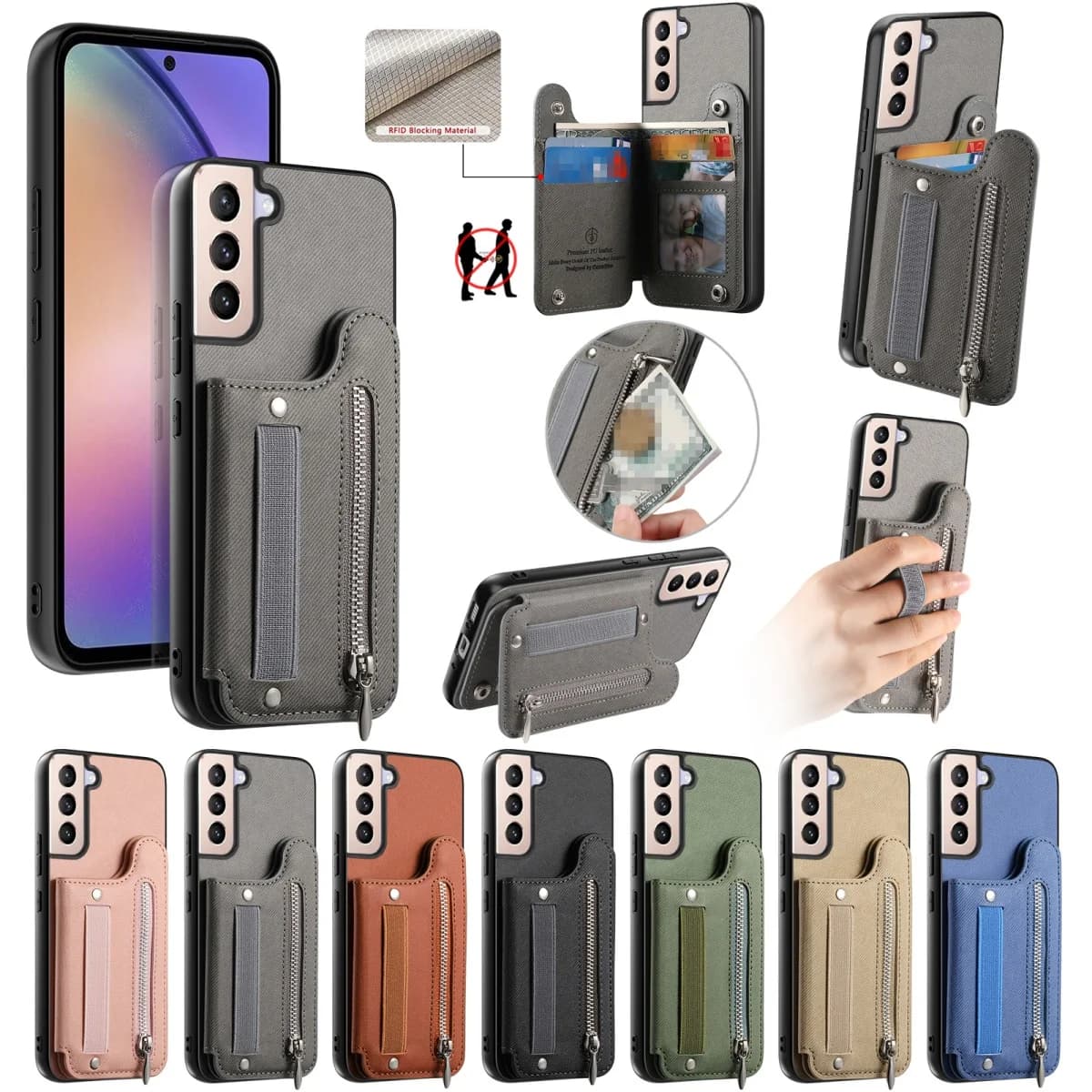Flip Card Bag Phone Case for Samsung Galaxy S25 Plus S24 FE S23 Ultra S22 S21 A56 A55 5G A54 A53 Wristband Hinge Wallet Cover