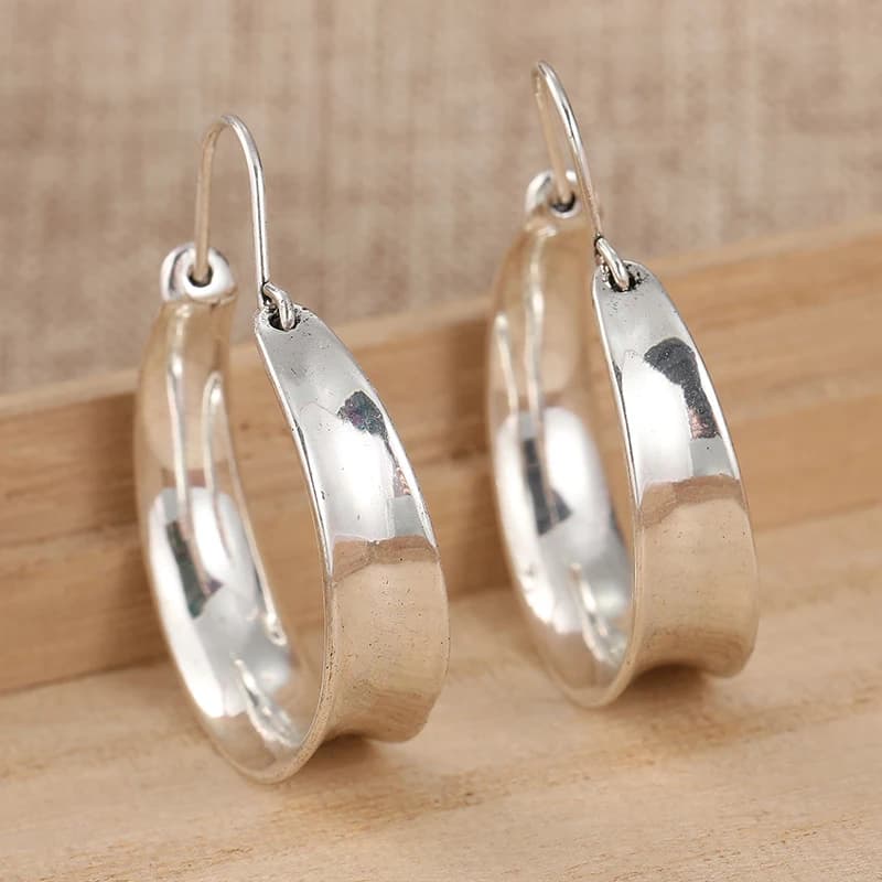 Silver Plated Smooth Wide Hoop Earrings For Women Large Classic Circle Earring Statement Temperament Jewelry