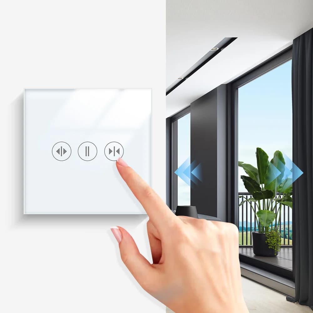 Interruttore Touch in Vetro Cristallo TAWOIA Standard EU per Tende a Rullo Motorizzate, Controllo Tapparelle e Tende, Retroilluminazione LED 86×86mm