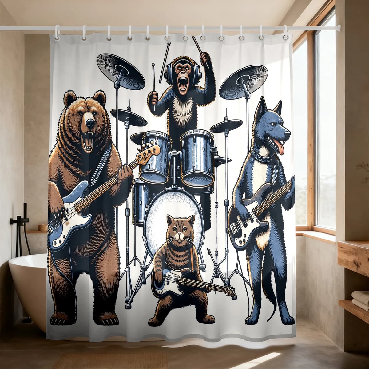 1PC Animal Rock Band Printed Shower Curtain Partition Hook Door Curtain Home Fashion Curtain Decoration