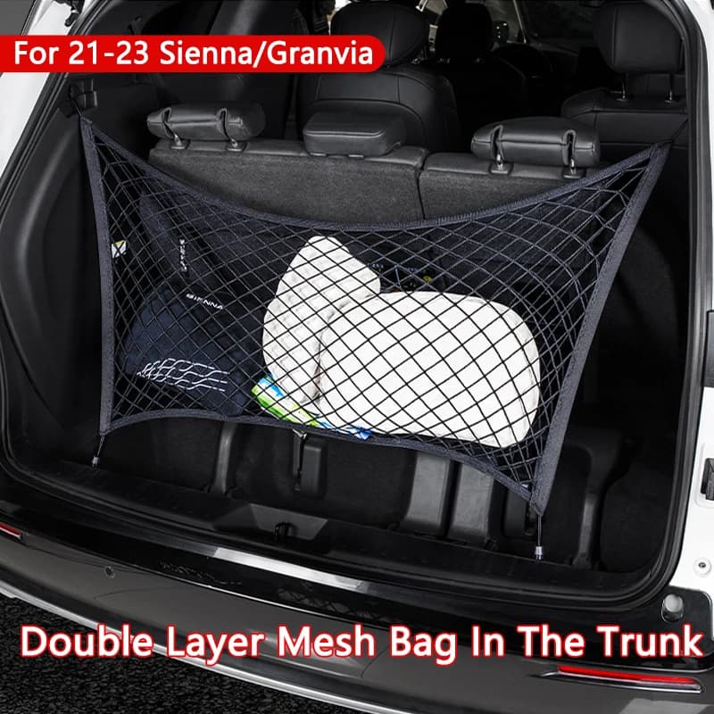 Bagagliaio di un'auto Net Tronco Organizzatore di Stoccaggio Cargo Posteriore Mesh Trim Modificare Adatto Per Toyota Sienna Granvia 2021-2023 Accessori Interni