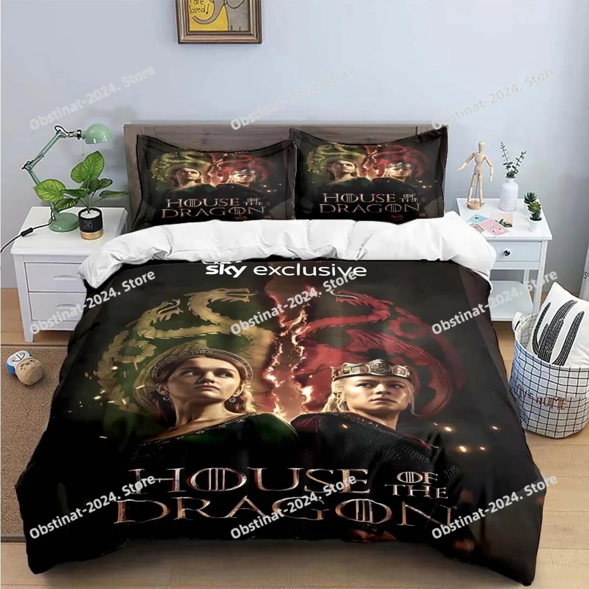 Set di Biancheria da Letto con Stampa del Famoso Film 'House of the Dragon', Set Copripiumino e Accessori, Regalo