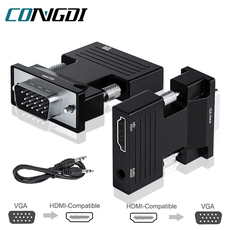 HDMI to VGA adapter with 3.5 mm audio cable for TV box laptop PC Converter compatible with VGA to HDMI HD 1080P