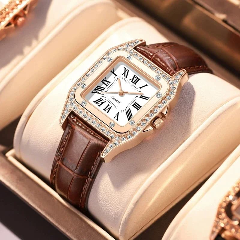 Orologi quadrati da donna Orologio di cristallo di lusso alla moda Orologio da polso al quarzo da donna casual Orologio da donna Set di orologi