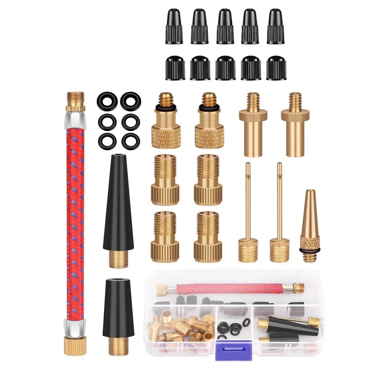 Kit adattatore per gonfiaggio pneumatici bici con ago e tubo dell'aria - Connettori per pompa per riparazione bici e valvole da basket 21/30 pz