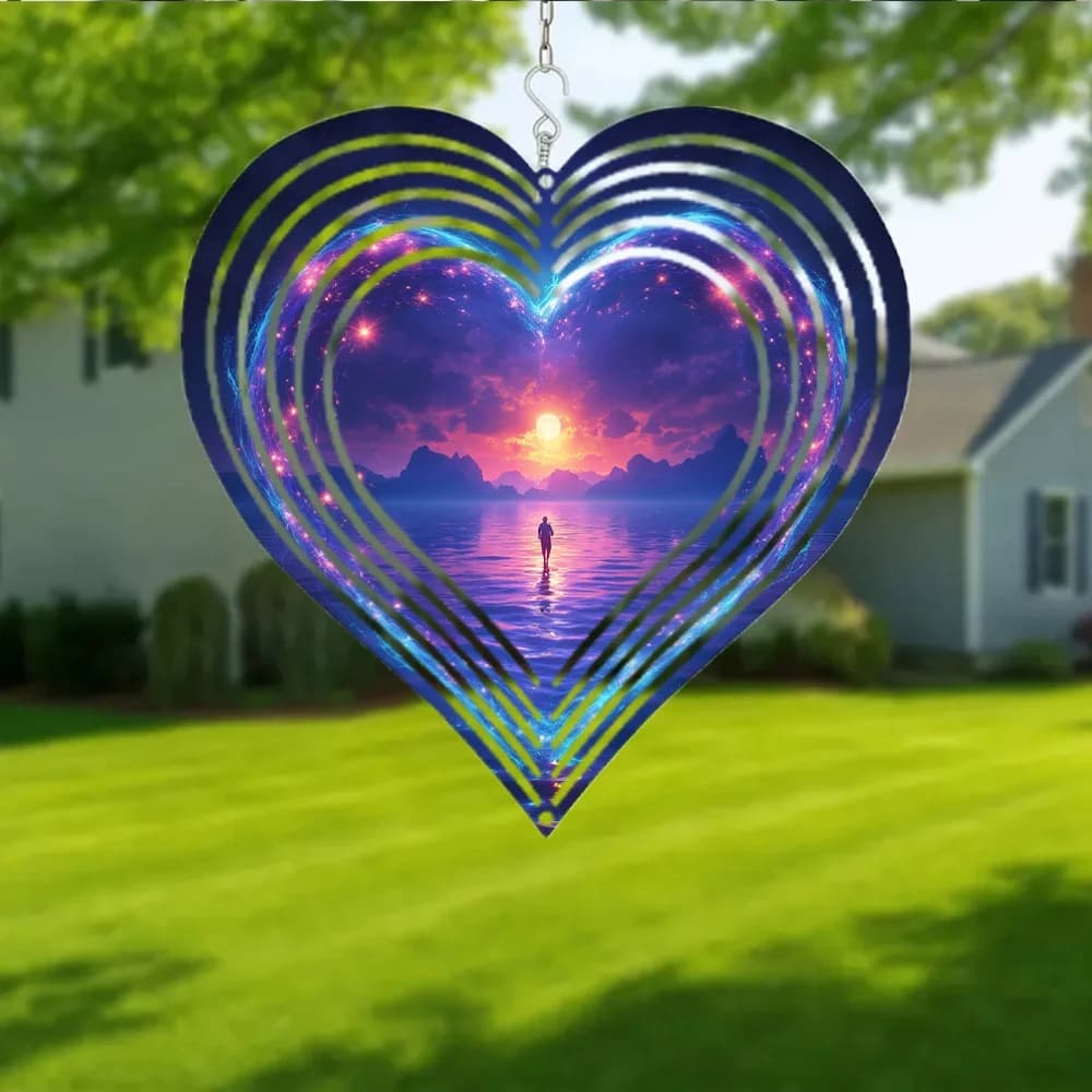 2D Flat,Metal Wind Chime, Decorative Hanging Item, Starry Night Peace Magnet - Radiant Lone Star & Moonlit Water Reflection