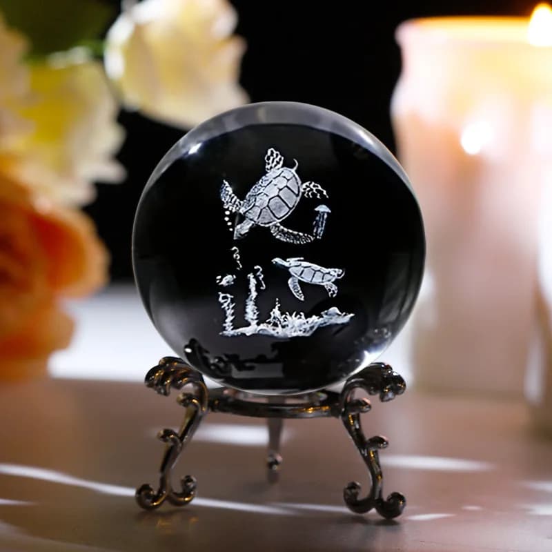 Home Decoration 3D 60mm Crystal Ball Animal Glass Ball Laser Engraved Turtle, Medusa, Butterfly Small figurines Ornaments