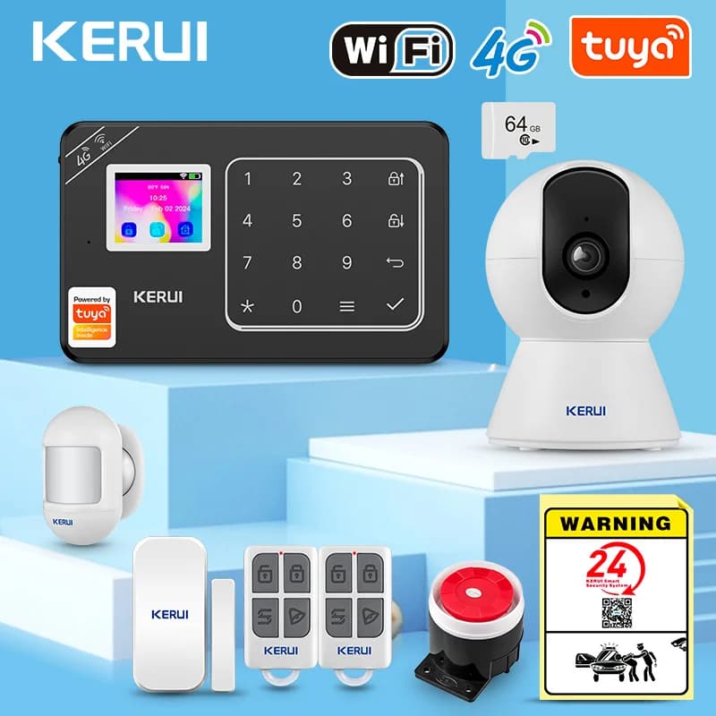 KERUI Nuovo Aspetto W184 Allarme Domestico 4G/WiFi Sistema di Allarme Nero Protezione di Sicurezza per Casa Tuya Smart App di Controllo Remoto