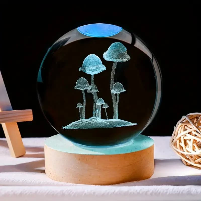 Incisione laser 3D (1 pezzo) Lampada notturna con sfera di cristallo magica, decorazione moderna in vetro lucido, Natale, Halloween, Giorno del Ringraziamento