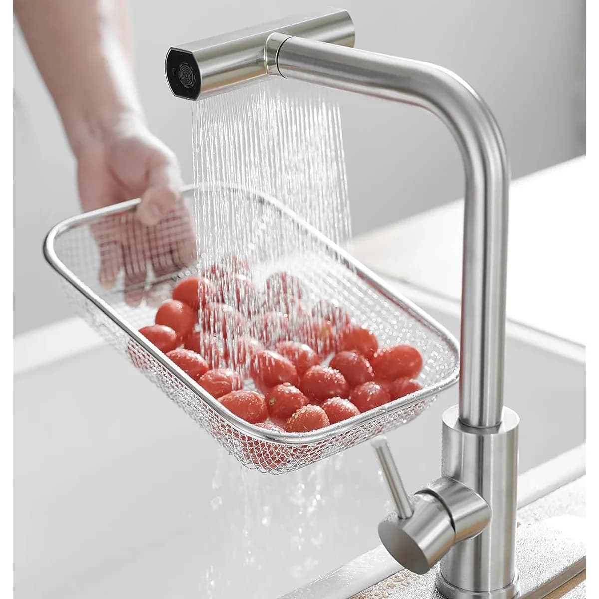 Rubinetto da cucina nero con doccetta estraibile grigia, rotazione a cascata, miscelatore lavello in nichel spazzolato, accessorio per rubinetto.
