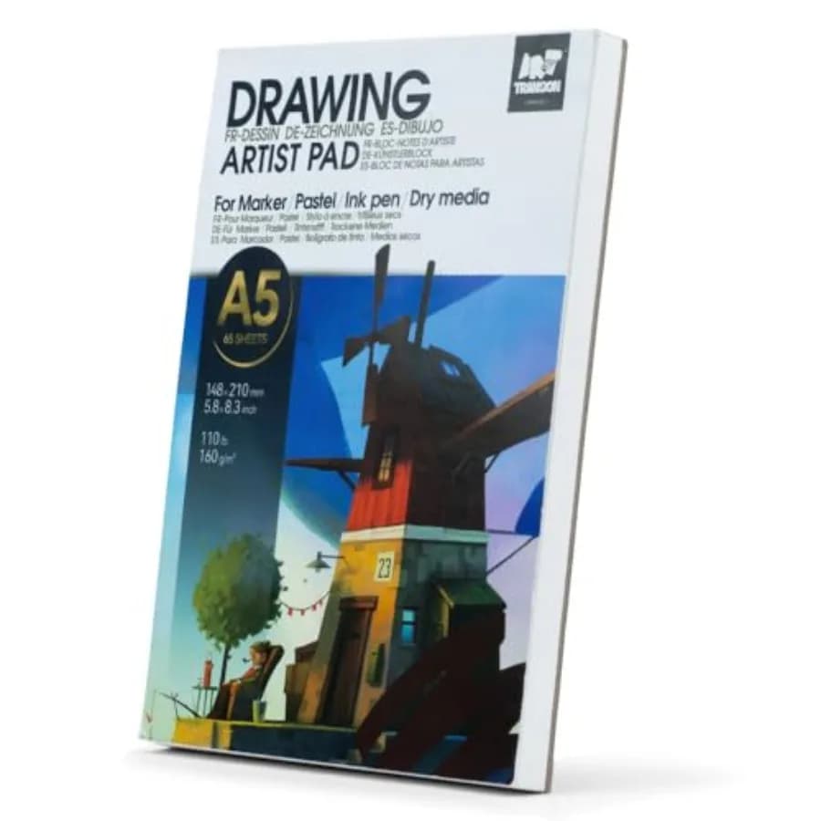 A5 Small Sketchbook Marker Pad, 110lb/160gsm Heavyweight Art Paper, No Bleed Through, 65 Sheets/130 Pages 5.8"x8.3" for Drawing