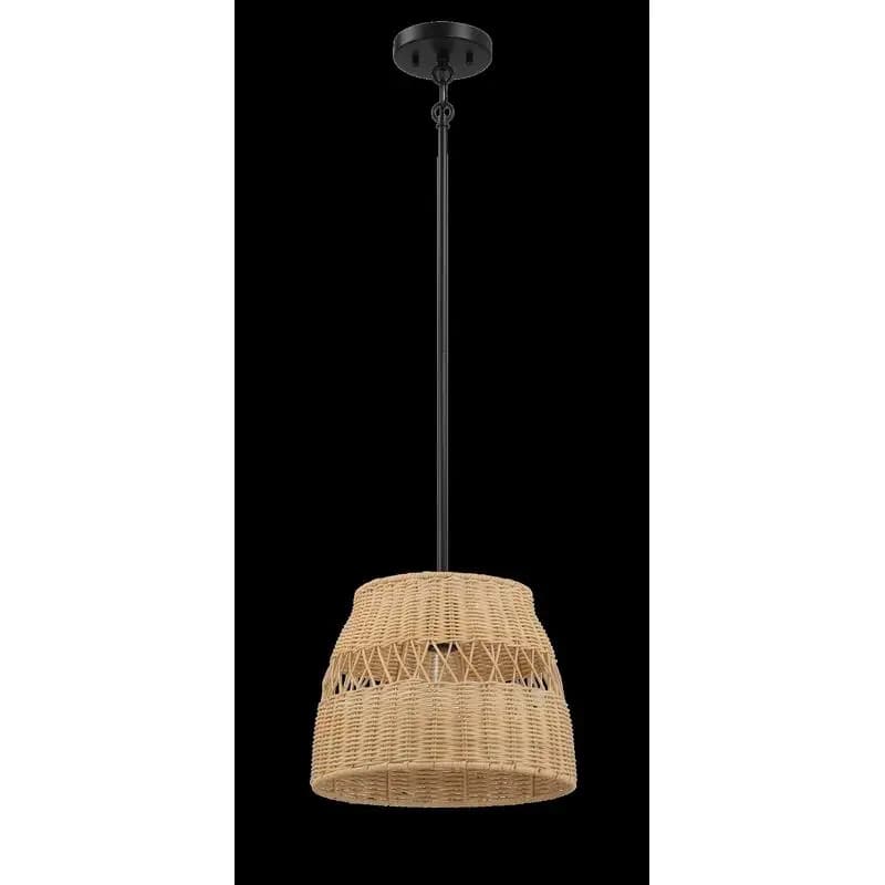 Lampada a sospensione in stile fattoria con paralume in rattan e finitura in metallo nero