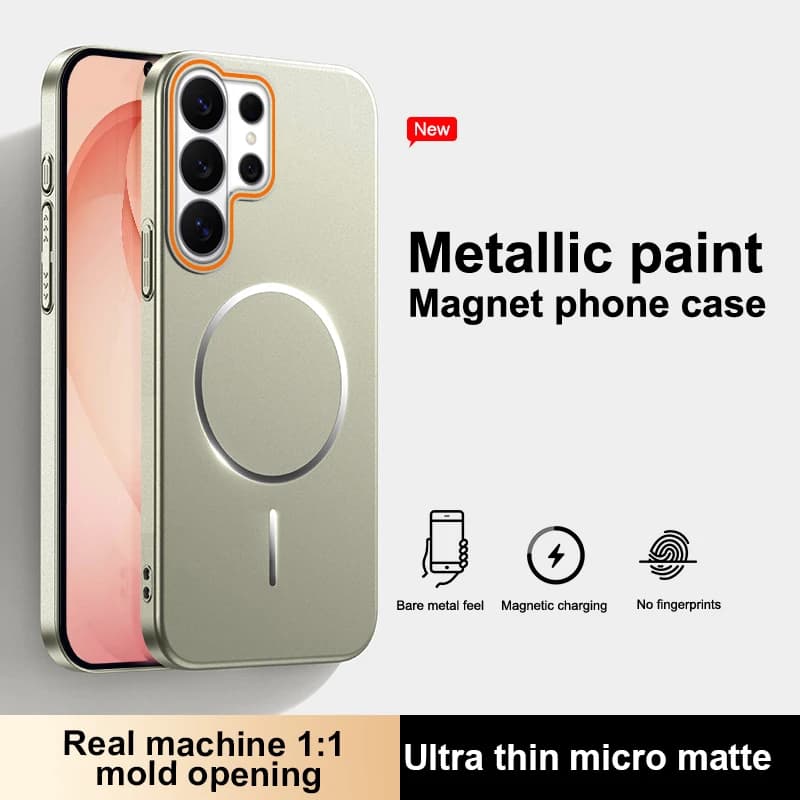 Cover Magnetica Wireless con Ricarica e Finitura Metallizzata Opaca per Samsung Galaxy S25 S24 FE S23 S22 Ultra Plus A55 A56 Compatibile con MagSafe