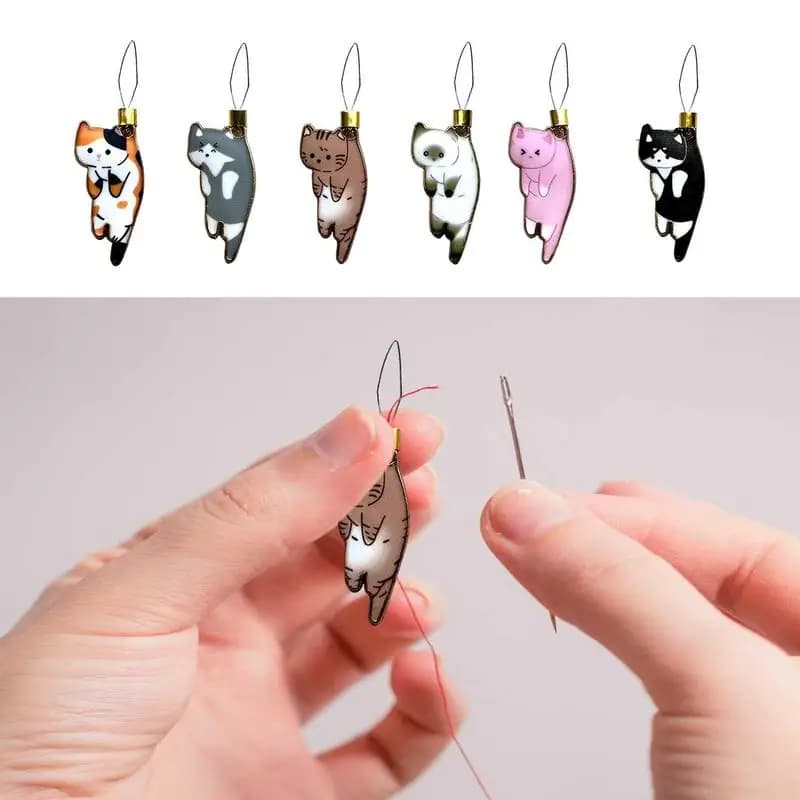 Cartoon Cat Threader Mini Cartoon Manual Threader lega ago Threader accessori per cucire fai da te per uso domestico Punch strumento per cucire a mano