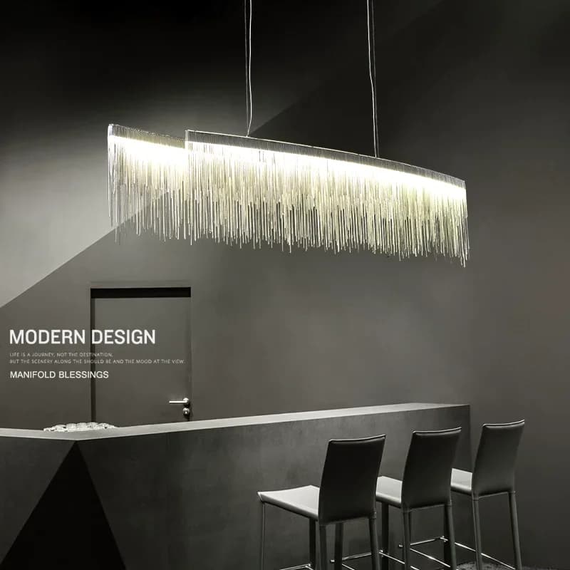 Lampadario moderno a LED rotondo con catena a nappa di lusso Lampadario da pranzo rotondo ad anello singolo in acciaio inossidabile oro argento dal design nordico