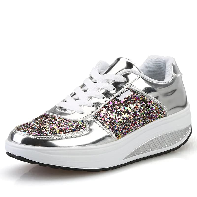 Women's Sneakers Lace Up Vulcanized Shoes Fashion Mirror Casual Shoes Wedges Shoes Plus Size Platform Women Shoe Tenis De Mujer