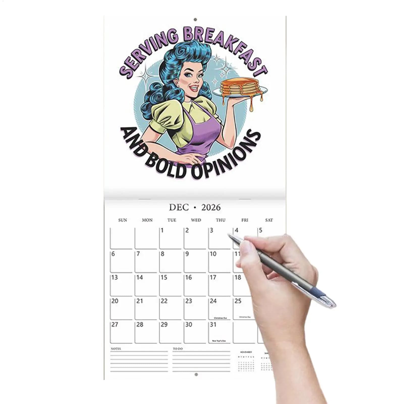 Calendario da parete Calendario da parete sarcastico 2026 Notebook Hangable Retro Planner per decorazioni Ornamenti Casa Uomo Camera da letto Posto di lavoro Donna