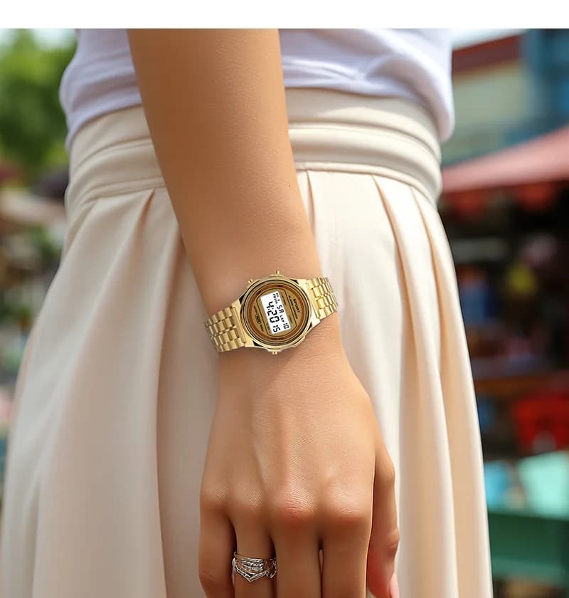 Women's Casual LED Electronic Watch, Stainless Steel Retro Strap, Digital Watch LED Multifunction Sports Dust