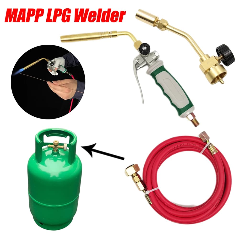 Bruciatore a Gas liquefatto portatile germania Style MAPP saldatrice a gpl pistola per riscaldamento a fiamma doppio interruttore con strumento di saldatura per tubi in gomma da 1.6m