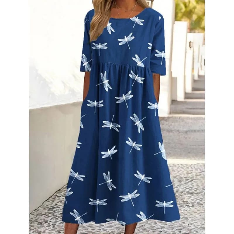 Comfortable round Neck 3D Printed Women's Dress mid Waist A-Line Skirt Short Sleeve Casual Summer New Style Independent Stati...
