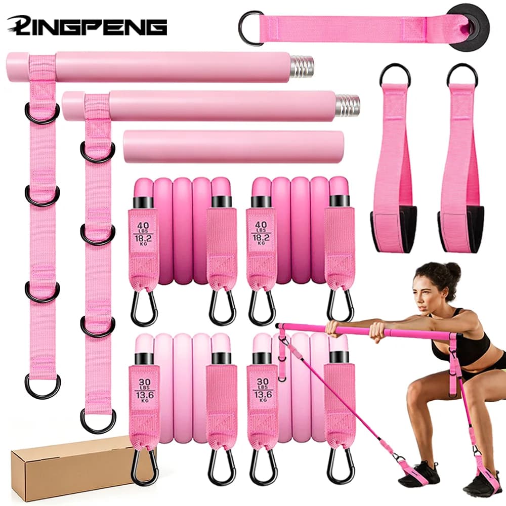 Multifunctional Pilates Bar Kit with Elastic Resistance Bands Adjustable Stretching Pilates Board Home Gym Workout Equipment Ful