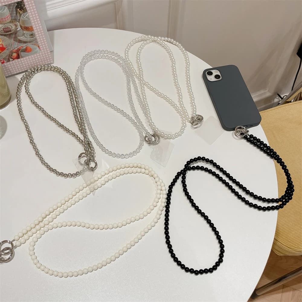 Perla lucida Portachiavi Cordino a tracolla Collana Bracciale Portachiavi Borsa Zaino Fascino Uncinetto per iPhone Samsung Huawei XiaoMi