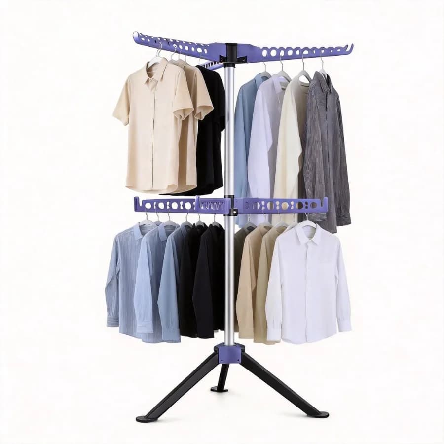 Foldable Tripod Clothes Drying Rack 2-Tier Folding Laundry Rack 61 Inch 7 Arms 3 Legs Portable Collapsible Clothing Airer for I