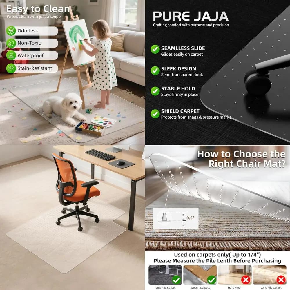 Tappetino per sedia in PVC trasparente con protezione per tappeti, 36x48 con labbro, per scrivania del computer e sedie da gioco