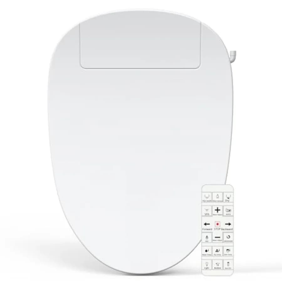 Sedile WC Bidet Allungato con Acqua Calda Illimitata, Sedile Riscaldato, Asciugatore ad Aria Calda, Lavaggio Anteriore e Posteriore, Chiusura Ammortizzata, Luce Notturna