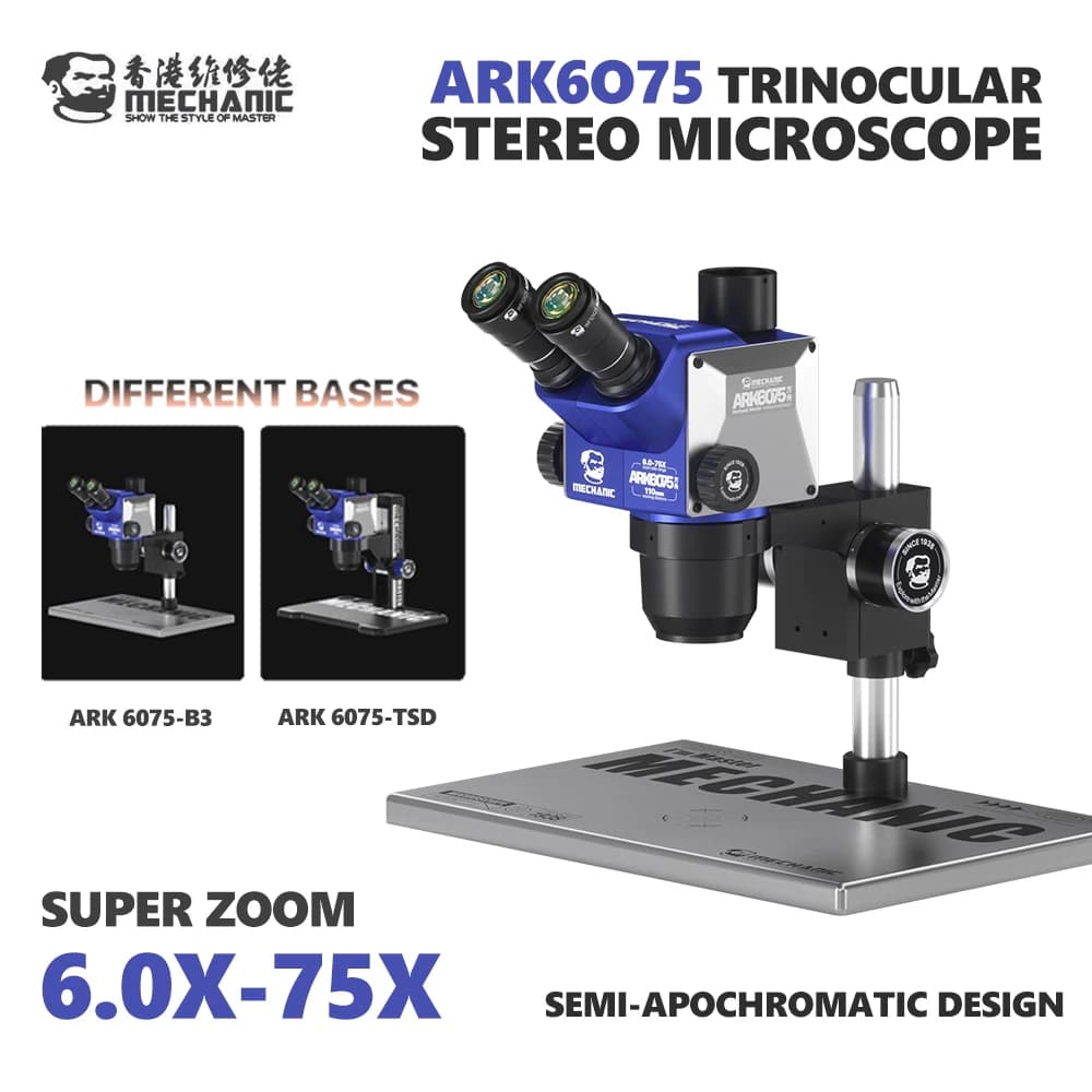 MECHANIC ARK6075 6-75X Trinocular Microscope Semi-Apochromatic Design for Electronics Repair Motherboard PCB IC Inspection Tool