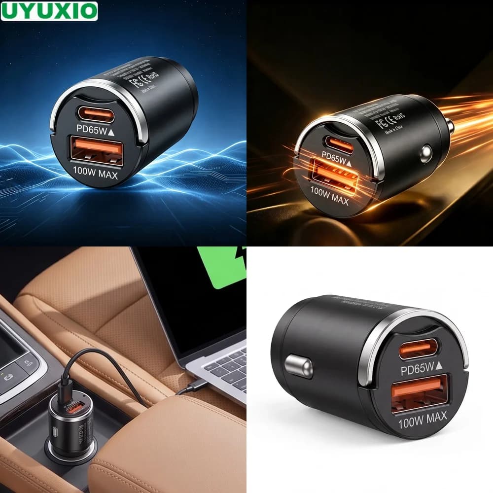 165W Two Port Car Charger Zinc Alloy Flush Fit Design 65W USB C PD and 100W USB A Fast Charge for Phones Tablets and Laptops