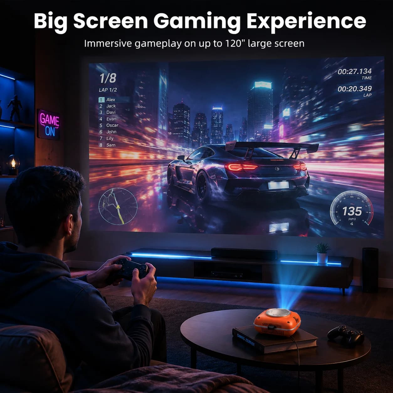 Portable mini Projector Featuring Native 720P HD Resolution (Supports 1080P), a 120-Inch Large Screen, and 200 ANSI Lumens Brightness; Supports Bluetooth 5.1 and HDMI/USB Connectivity—a Compact Home Theater Projector Ideal for Movies, Gaming, and Camping.