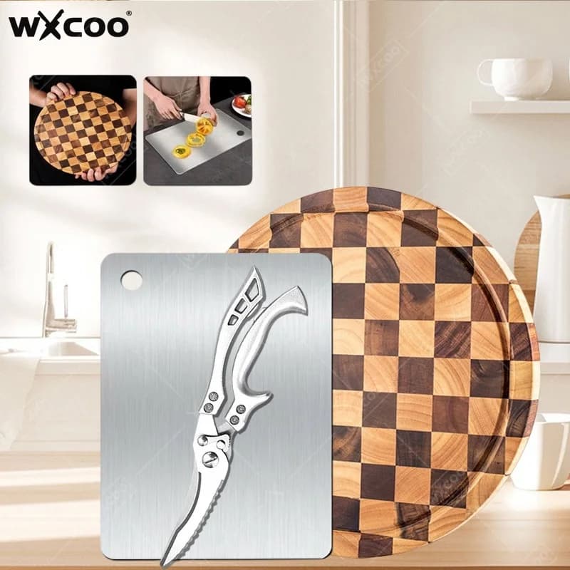 WXCOO Acaci Wood Cutting Board set Kitchen Scissor Double-sided Cutting Boards Food Grade Household Gadget
