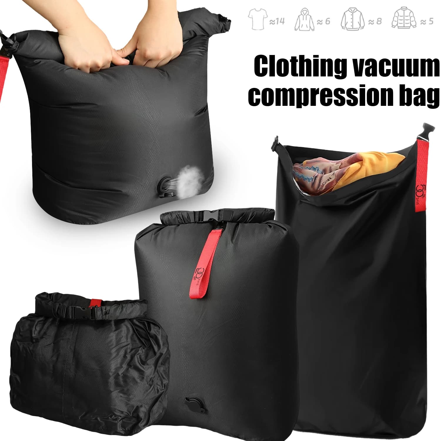 Borsa portaoggetti portatile da viaggio a compressione sottovuoto Organizzatore di vestiti per bagagli di grande capacità per viaggi d'affari Salvaspazio