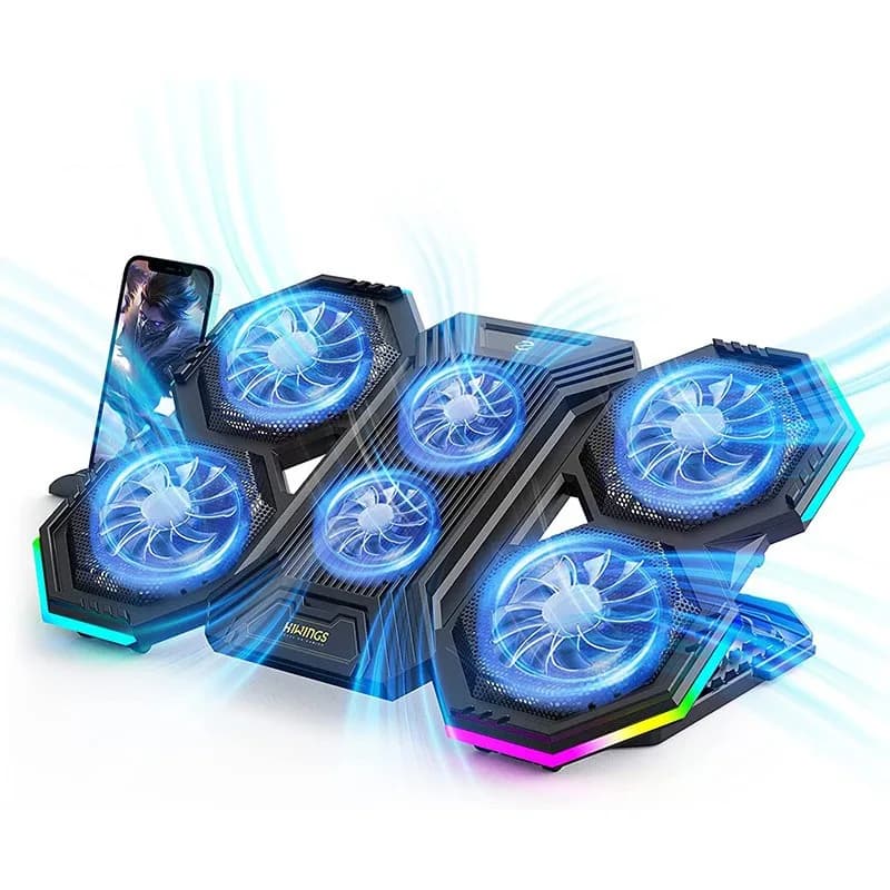 Laptop Cooling Pad RGB Cooler Laptop Stand with 6 Quiet Cooling Fans 6 Height Adjustable Cooling Pads for Laptops 11-17 inches