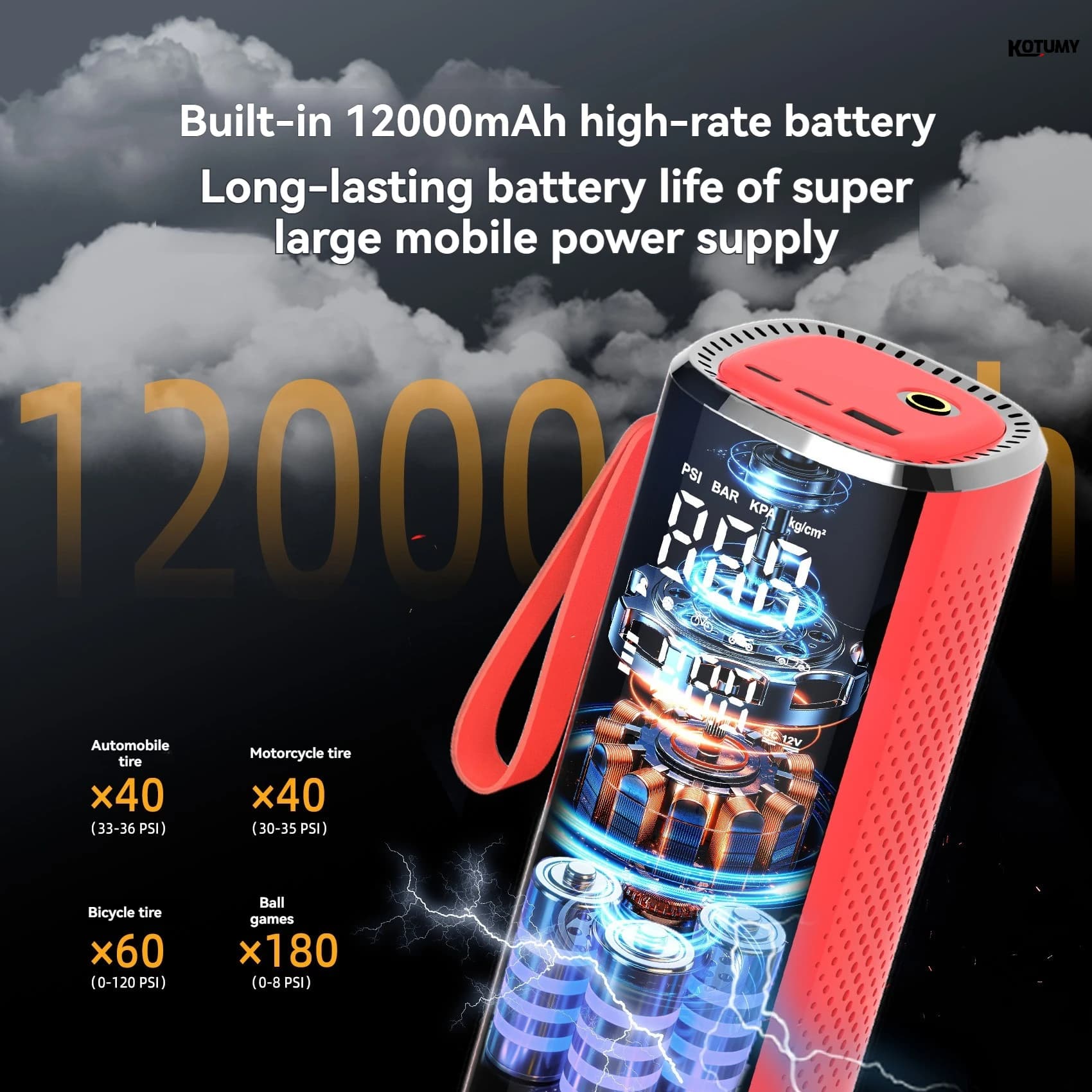 Portable 25 Cylinder High Pressure Car Jump Starter Air Pump