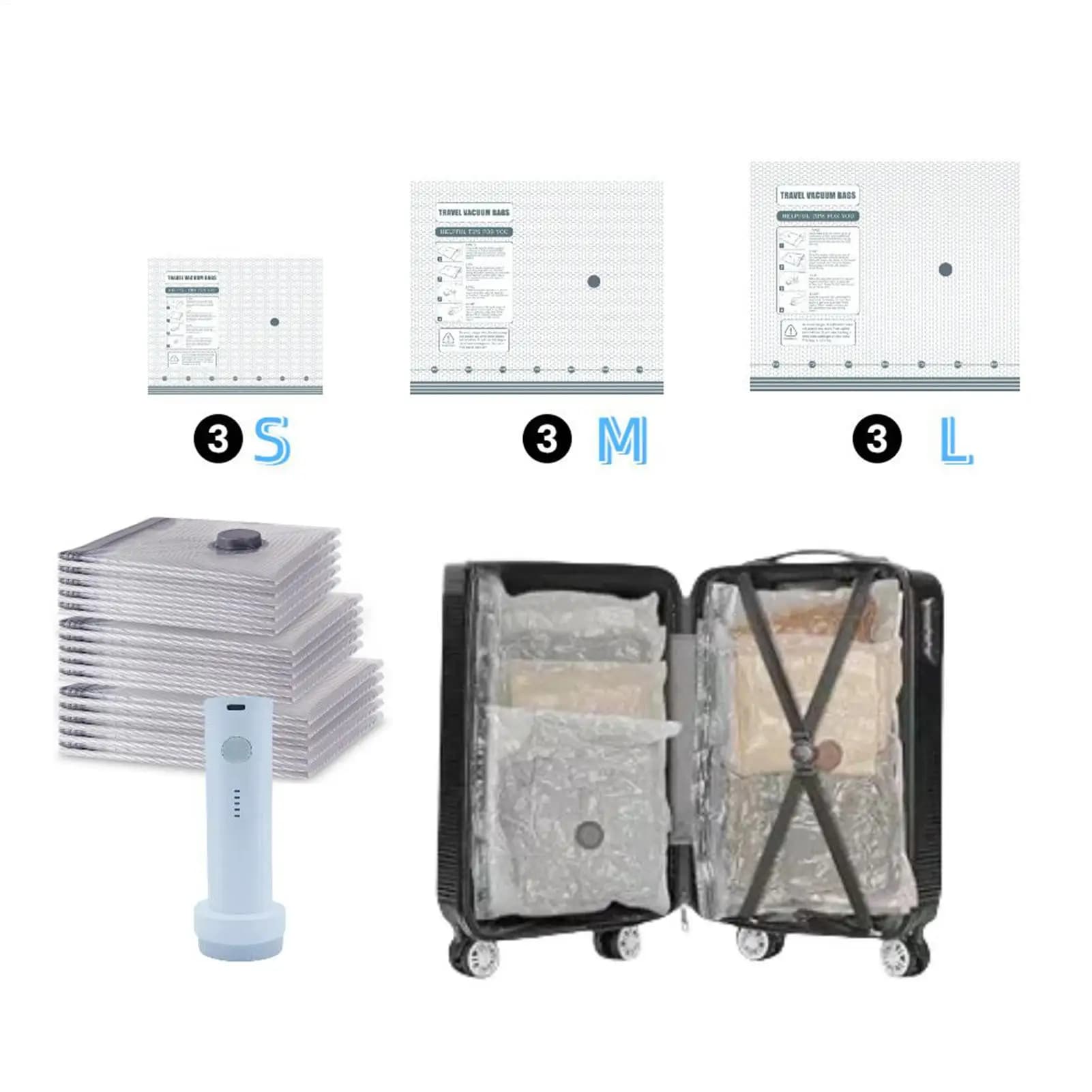 Sacchetti sottovuoto da viaggio 9 pezzi Sacchetti portaoggetti per indumenti da viaggio per casa con pompa ricaricabile per viaggi di bagagli in appartamento