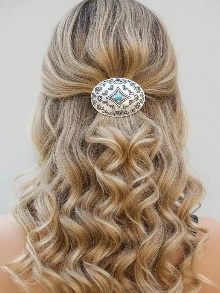 1 Pezzo Fermaglio per Capelli Vintage Western con Turchese Ovale, Barretta Geometrica in Argento Anticato