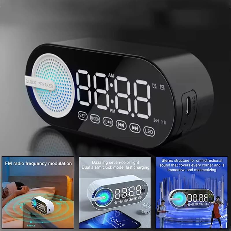 USB Charging FM Radio Alarm Clock Wireless Bluetooth Speaker RGB LED Mirror Digital Clock For Living Room Office Desktop Clock
