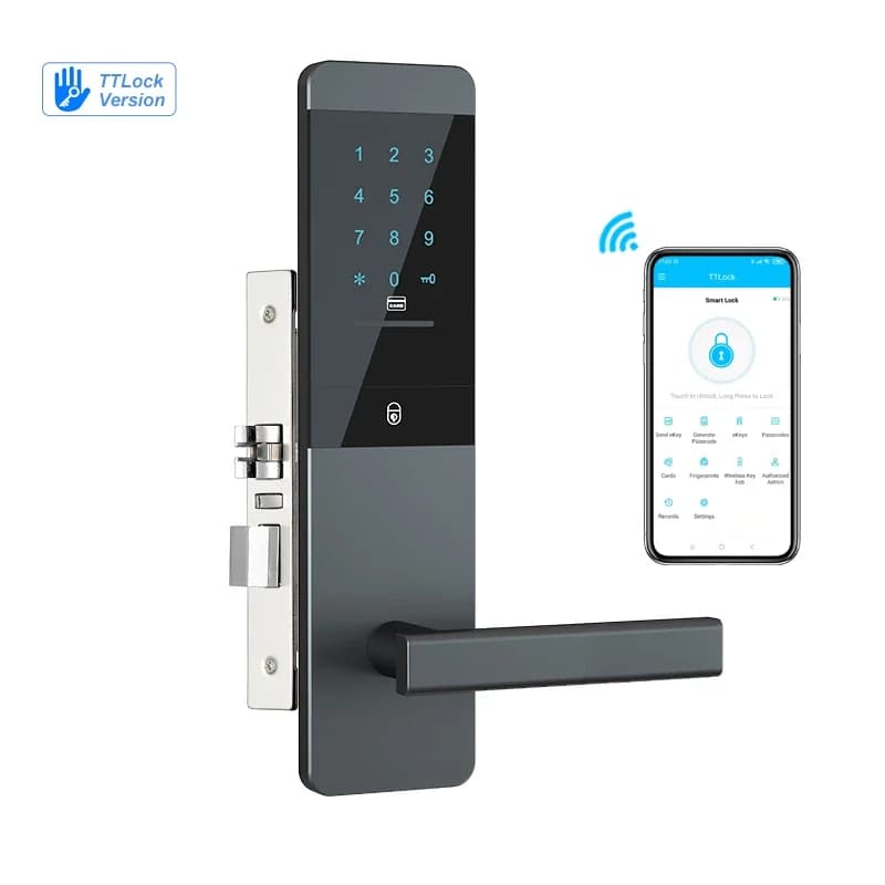 Serratura Intelligente con Tastierino e Maniglia, Serratura Elettronica con Carta RFID, Compatibile con App TTlock, Chiave per Casa