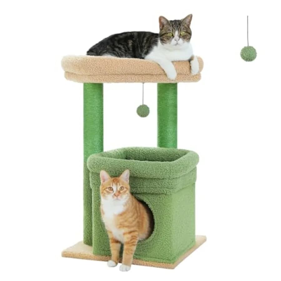 Indoor Cat Tree Tower Small Cats, Sisal Post and Cozy Condo, Private soft cat condo, soft top perch, natural sisal scratch post