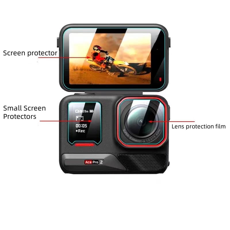 Tempered Glass Protective Film for Screen Protection for Insta360 Ace Pro 2 Scratch Resistant Anti-Deflagrant Film Accessories for Sports Cameras